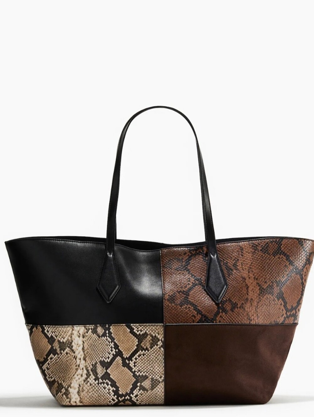 NWT H& MLuxury Patchwork Tote Bag in Black and Brown